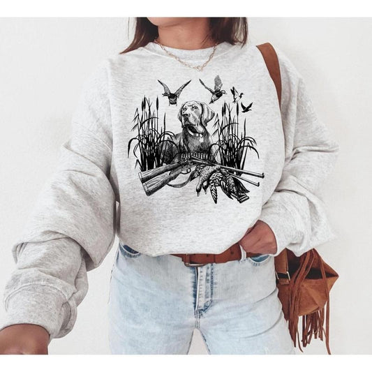 Duck Hunting Sweatshirts, Dog Duck Huntin Womenswear , He's Hunting, Abandonded Hunting Wife Social Club, Retro Sweaters