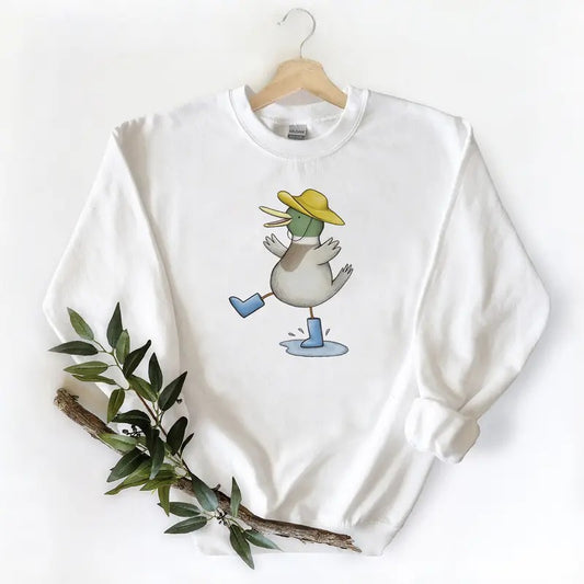 Duck Loves Mallard Duck in the Rain - Long Sleeve Unisex T-shirt Sweatshirt Hoodie