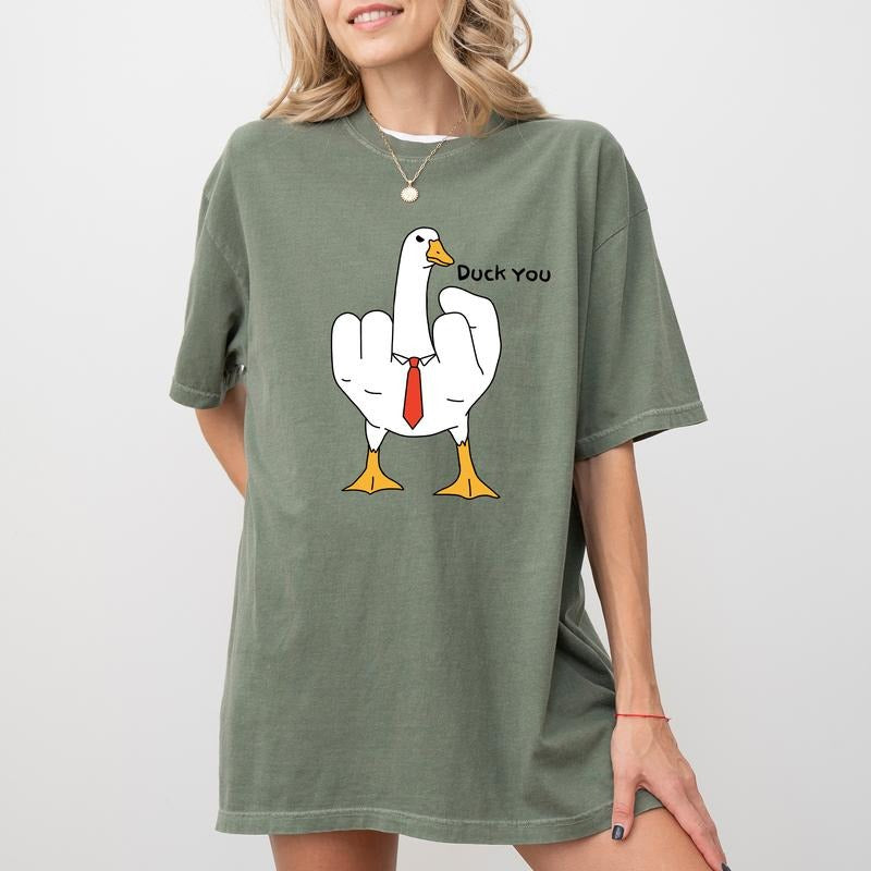 Duck You Shirt, Funny Silly Goose Graphic Tee Women, Silliest Goose Printed T-shirt, Meme Goose Bumps Top, Today I'm A Serious Goose Tee, Comfort Shirt Casual Style, Cotton Fabric Outfit, Gift For Women, Womenswear Cotton Fabric Relaxed Chic Style