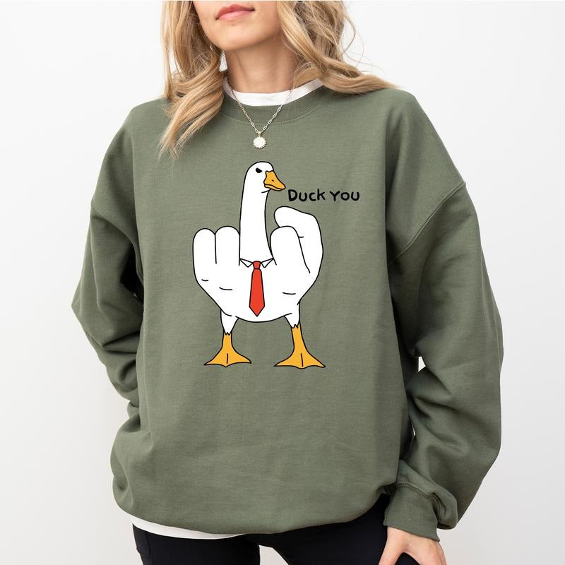 Duck You Sweatshirt, Silliest Goose Sweater, Funny Goose Graphic Printed Crewneck, Meme Comfort Shirt Casual Style, Today I'm A Serious Goose Shirt