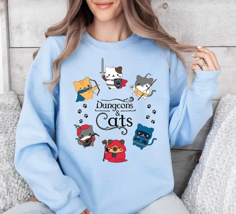Dungeons and Cats Unisex Sweatshirt ,Dungeon Master ,Cat Throwing Dice Sweatshirt , Gift for DND Lovers ,Dungeons Cat Sweatshirt