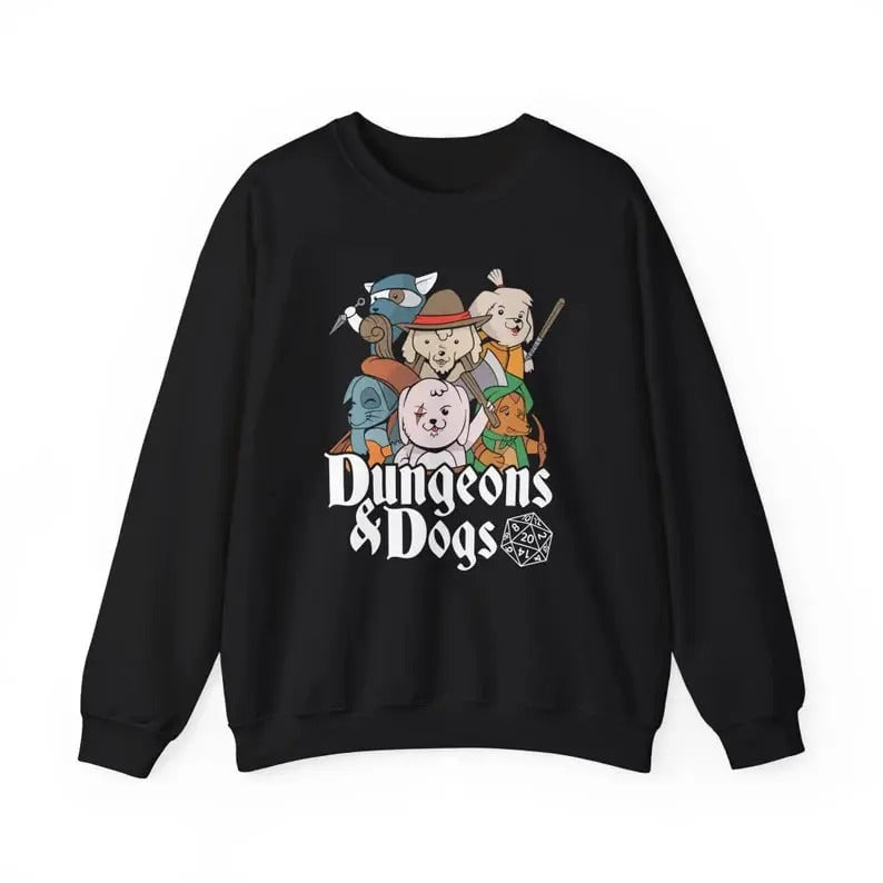 Dungeons and Doggos Funny D&D Parody Sweatshirt | Nerdy Fantasy Game Sweater for Dog Lovers Unique Winter Gift | Cozy Fun Sweatshirt Gamers | Dungeons & Dogs Shirt  | Dungeons and Dragons Shirt | Dungeon Master Sweater