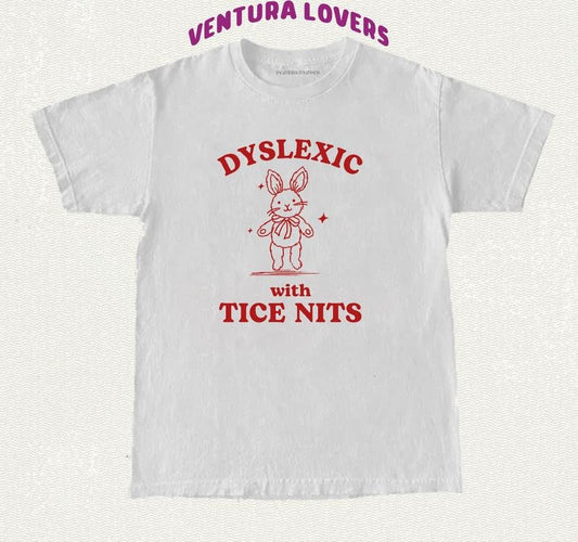 Dyslexic with tice Nits Funny Dyslexia T-Shirt Rabbit Dumb Y2k T-Shirt Stupid Vintage T-Shirt Sarcastic Cartoon Tee Silly Meme Tee T-Shirt, Gifts