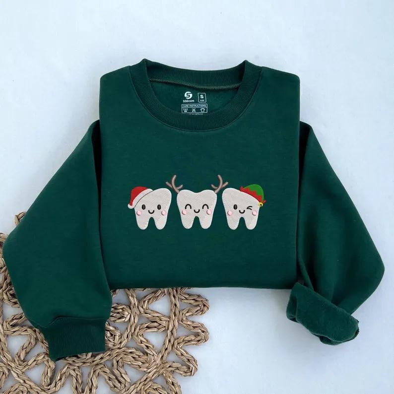 EMBROIDERED Christmas Dental Shirt, Funny Dentist Shirts, Christmas Teeth Shirts, Teeth Christmas Tree Sweatshirt, Dentist Christmas Gift