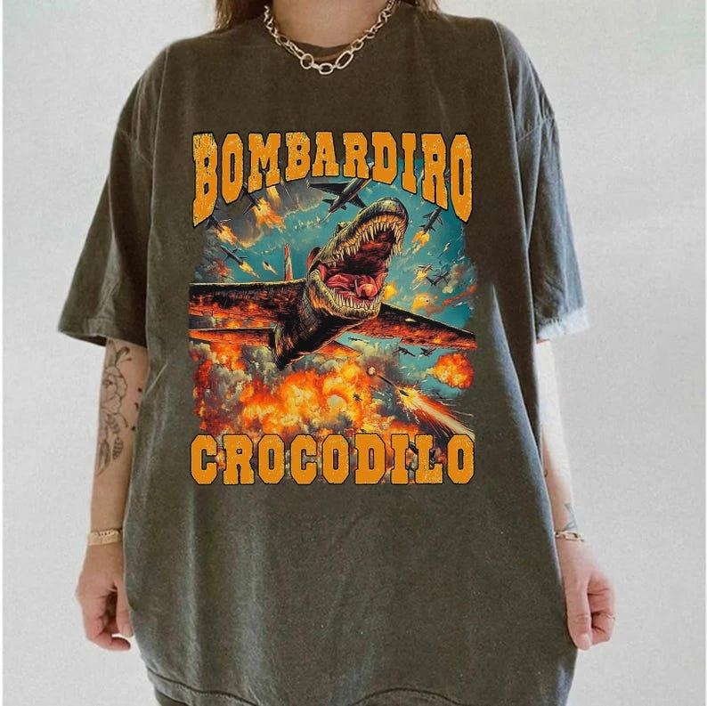 EU Variant-BOMBARDINO CROCODILO Shirt, Italian Brainrot Meme Shirt, Trallalero trallallà,Trending Gen Z & Gen Alpha Funny Meme T-Shirt, Gift for Mom, Menswear Top, women top, Gift For menswear, summer see
