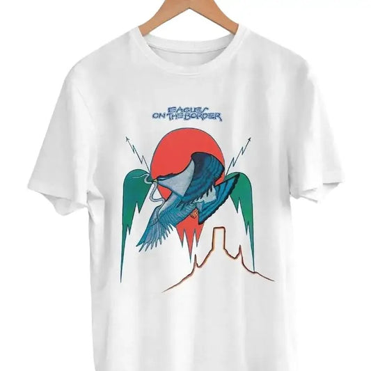 Eagles On The Border Tour Vintage Rock Band Concert White Unisex Tshirt KH3970 Cotton Menswear Top Decoration