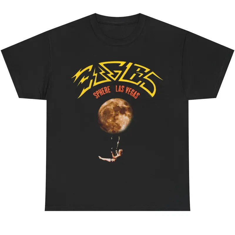 Eagles Sphere Las Vegas Graphic Tee, Moon Trapeze Concert T-Shirt, Vintage Rock Tour Merch, Black Unisex Music Fan Shirt, Retro Band Style