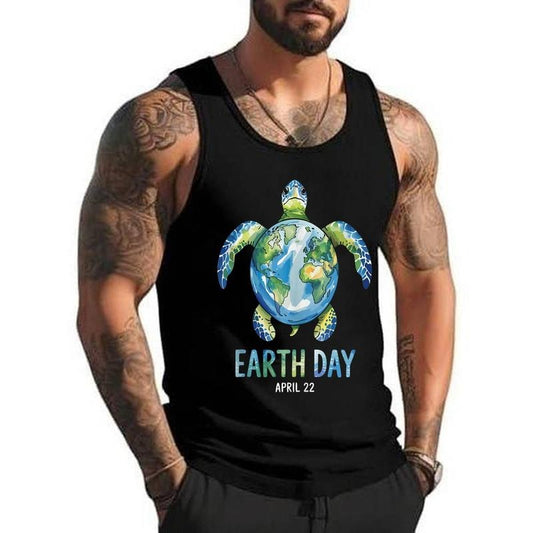 Earth Day 2025 Earth Sea Turtle Art Women Men Teachers Unisex Tank Top, Cotton, Size S-3XL