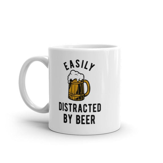 Easily Distracted By Beer Mug Funny Drinking Graphic Novelty Coffee Cup-11oz Funny Coffee Mugs Ceramic Printed Drinkware Cup