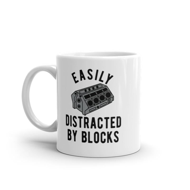 Easily Distracted By Blocks Mug Funny Car Engine Mechanic Novelty Coffee Cup-11oz Funny Coffee Mugs Ceramic Printed Drinkware Cup