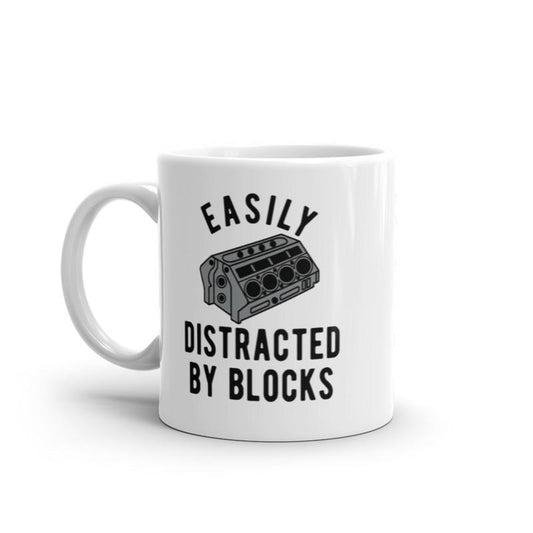 Easily Distracted By Blocks Mug Funny Car Engine Mechanic Novelty Coffee Cup-11oz Funny Coffee Mugs Ceramic Printed Drinkware Cup