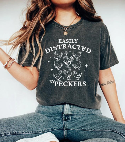 Easily Distracted By Peckers Shirt, Funny Chickens Shirt For Womens, Animal Lover Homestead, Farmer Girl, Vintage 90s Graphic Tee, Funny graphic tees