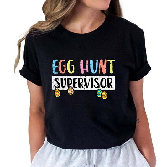 Easter Egg Hunt Supervisor Funny Shirt Pure Cotton Casual Street Style Crew Neck Short Sleeve T-Shirt Tops Trendy For Women For Men