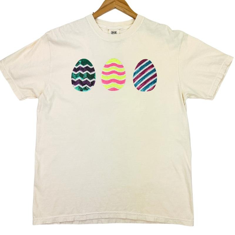 Easter Egg Triple Sequin Patch Comfort Colors T-Shirt