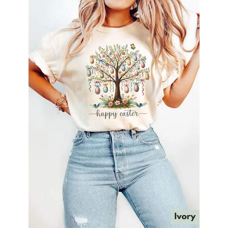 Easter Tree T-Shirt, Happy Easter Shirt, Cute Easter Shirt, Cute Easter Gift, Pastel Easter Shirt, Easter Egg Shirt