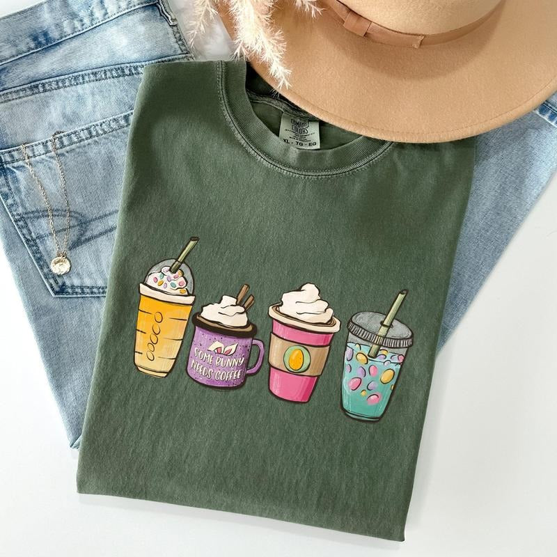 Easter, Coffee Lovers, Coffee Drinks Comfort Colors Tshirt, Women's Crew Neck, Crewneck