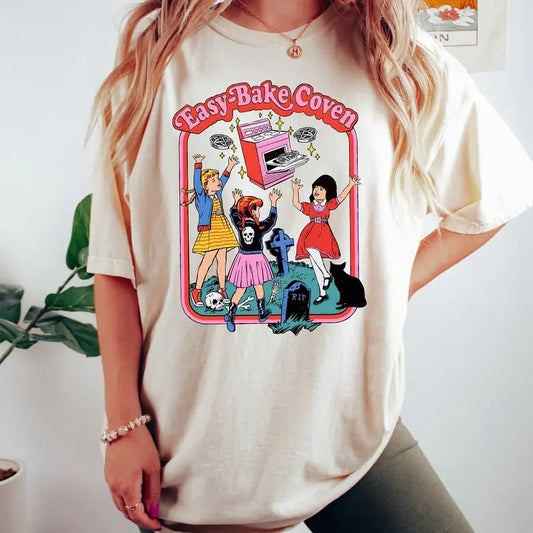 Easy Bake Coven 90s Horror Movie Fan Oversized Tshirt, Retro Halloween Tee, Halloween Gifts, Plus Size Halloween Shirt, Witchy Vibes