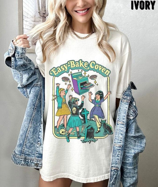 Easy Bake Coven 90s Horror Movie Fan Oversized Vintage T Shirt, Halloween Tee, Plus Size Halloween Tee, Witchy Vibes Tee