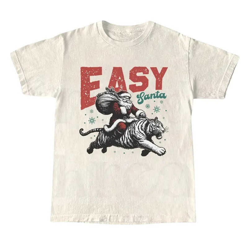 Easy Santa Christmas Shirt, Retro Santa Graphic Tee, Holiday XMAS T-shirt