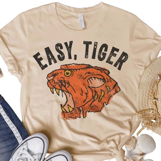 Easy Tiger T-Shirt Calm Chill Tshirt Funny Cool Tee Soft Print Shirt Fun Tiger T-Shirt Chill Out Tshirt Easy Tiger Tee Sublimation Print Shirt