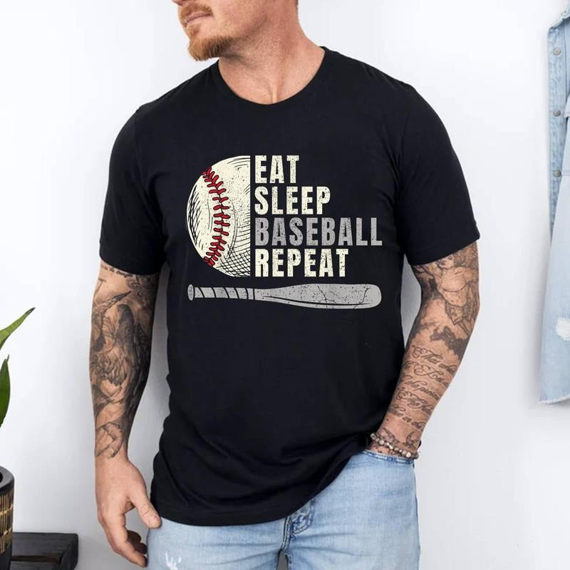 Eat Sleep Baseball Repeat Funny Baseball Player T-Shirt | 100% Cotton Tee, Top Menswear