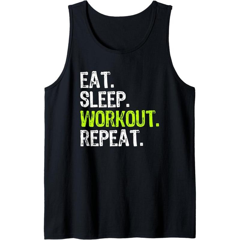 Eat Sleep Workout Repeat Funny Work Out Gym Funny Tank Top MADE IN USA
