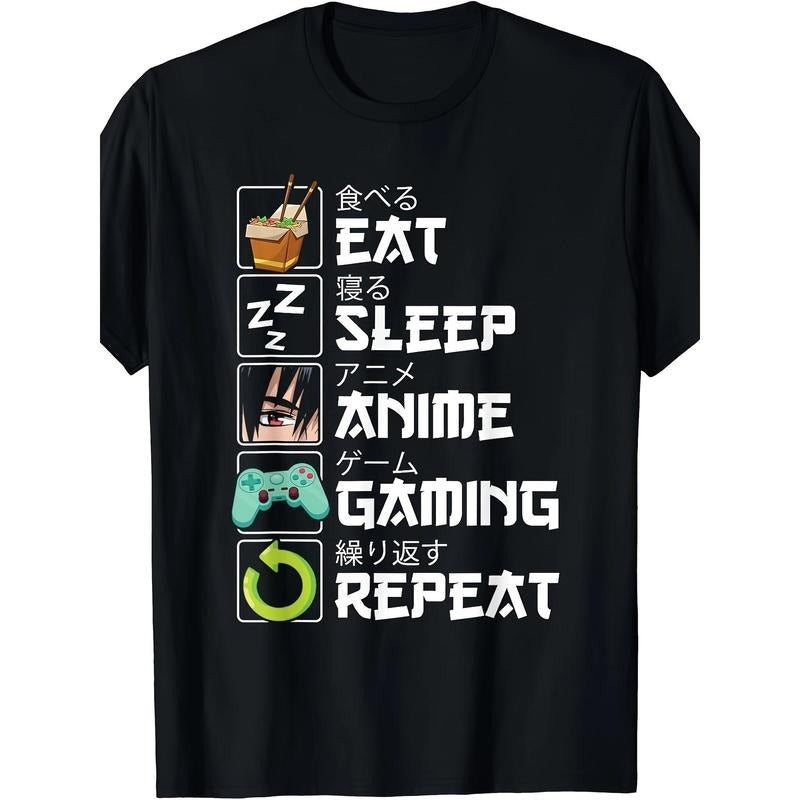 Eat and Sleep Anime Game Repeat Kawaii Otaku Anime Manga T-shirt Made in USA