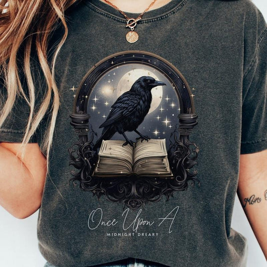 Edgar Allan Poe Tshirt - Once upon a midnight Dreary - Oversized, Book lover gift, dark academia, bookish poet shirt
