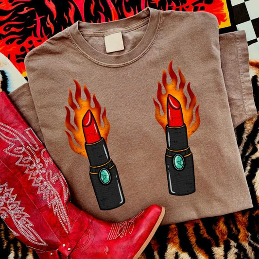 Edgy Flame Lipsticks shirt, vintage crewneck sweatshirts, western outfit women, cowgirl outfits, western clothing stuff tops, country concert outfits, western style clothes