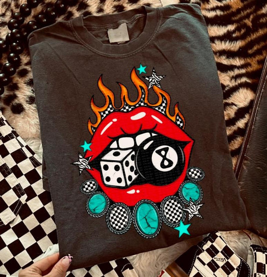 Edgy Flaming Gambling Lips shirt, vintage western graphic tees, western outfits women, women's graphic tees, western clothing, cowgirl outfits stuff, country concert outfits, western tops clothes