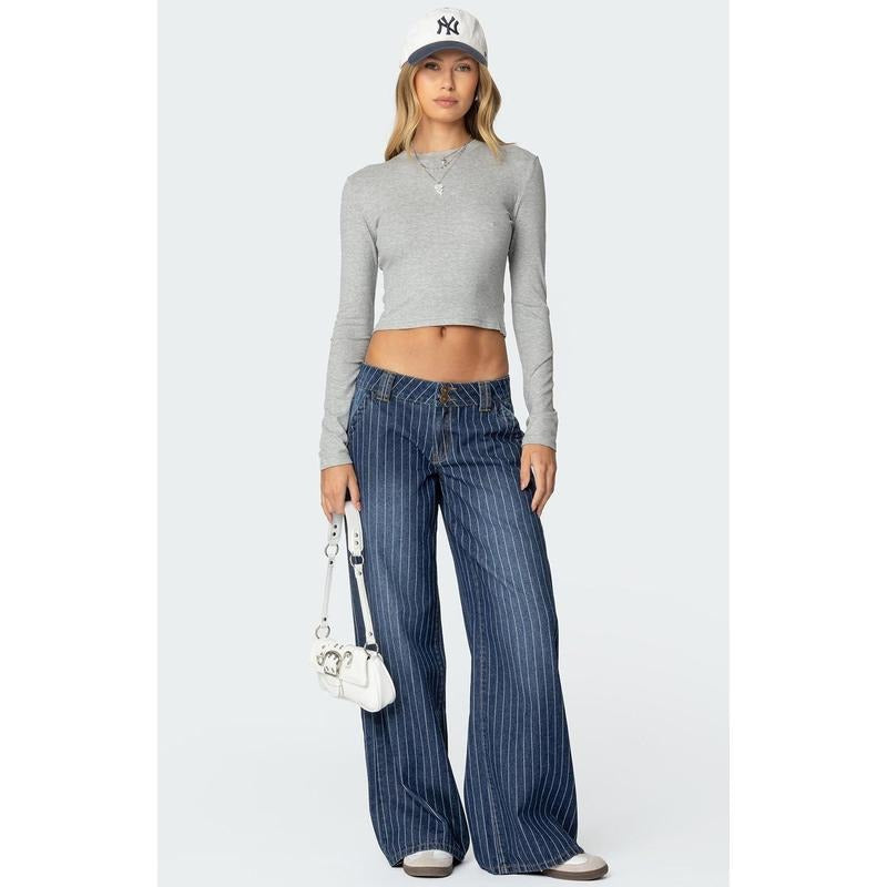 Edikted Women's Cory Striped Low Rise Jeans