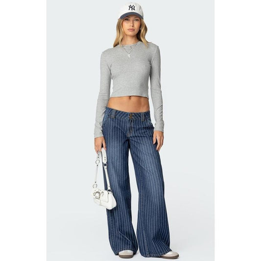 Edikted Women's Cory Striped Low Rise Jeans