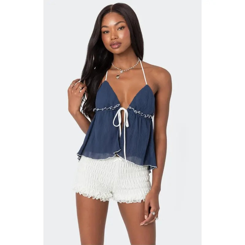 Edikted Women's Crinkled Split Front Halter Top