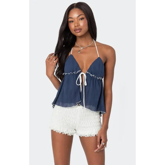Edikted Women's Crinkled Split Front Halter Top
