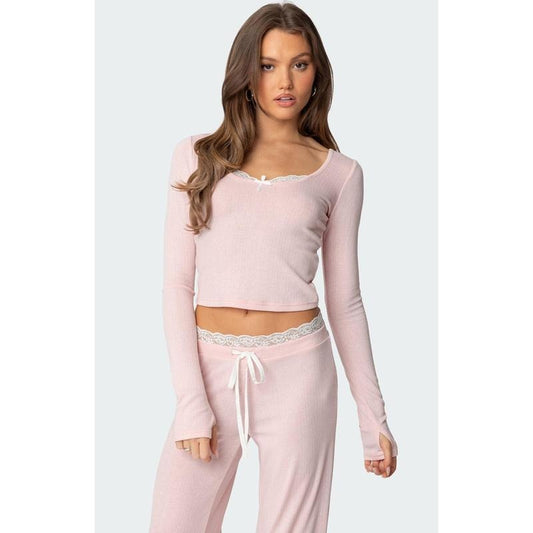 Edikted Women's Peekaboo Lace Long Sleeve Topstyle{n002}2