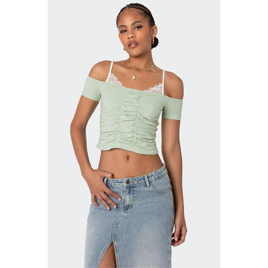 Edikted Women's Peeking Lace Ruched Top