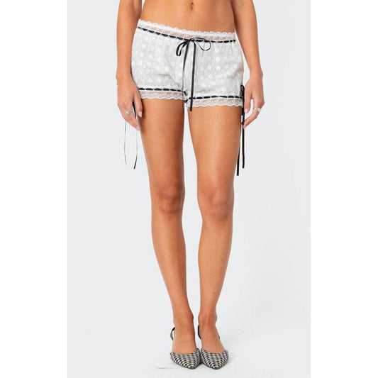 Edikted Women's Ribbon Lacey Eyelet Shorts