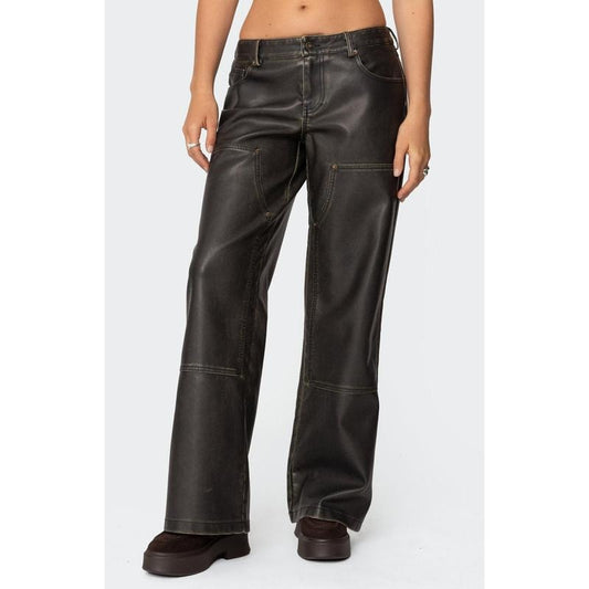 Edikted Women's Vintage Washed Faux Leather Pants