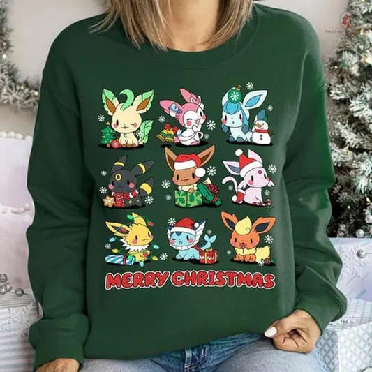 Eevee Christmas Shirt | Anime Gift | Anime Sweatshirt | Video Games Christmas Sweatshirt | Christmas Sweatshirt | Christmas Gift, Eevee Jolteon Vaporeon Flareon Umbreon Evolutions Of Eevee Ugly Sweater Shirt, Christmas Xmas Gifts