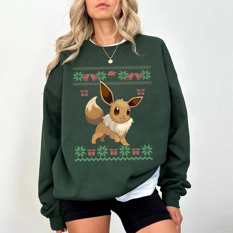 Eevee Christmas Sweatshirt, Cute Gamers Xmas Pokemon Style Shirt, Retro Christmas Sweater, Eevee Xmas, Pokemon Christmas Sweatshirt Hoodie