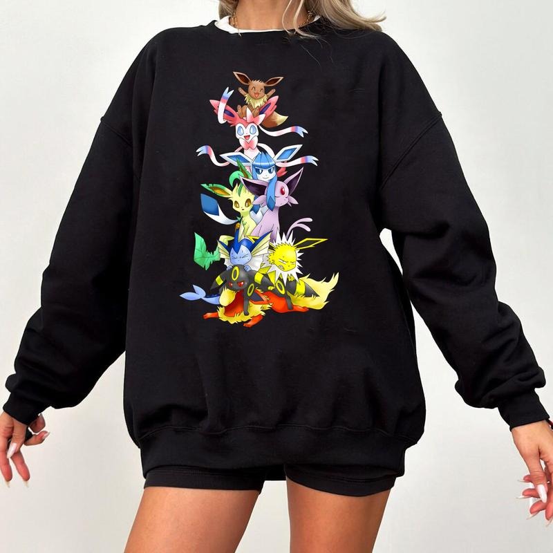 Eevee Eeveelution Sweatshirt, Eevee Evolutions Sweatshirt, Slyveon, umbreon, Espeon, Flareon Anime, Vintage Anime Sweater, Anime lover gift, Anime merch, Anime Lover Sweatshirt, Hoodie Gift, Gift for anime fan, Sweater, Anime Gift, Kawaii