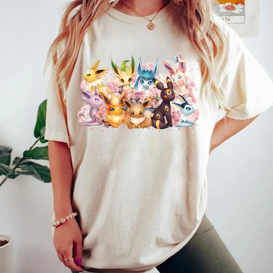 Eevee Evolutions Floral Shirt, Eeveelution With Flowers Shirt, Eevee Pokemon Shirt, Sylveon,Umbreon,Espeon,Flareon Anime, Anime Sweater, Pokemon Anime