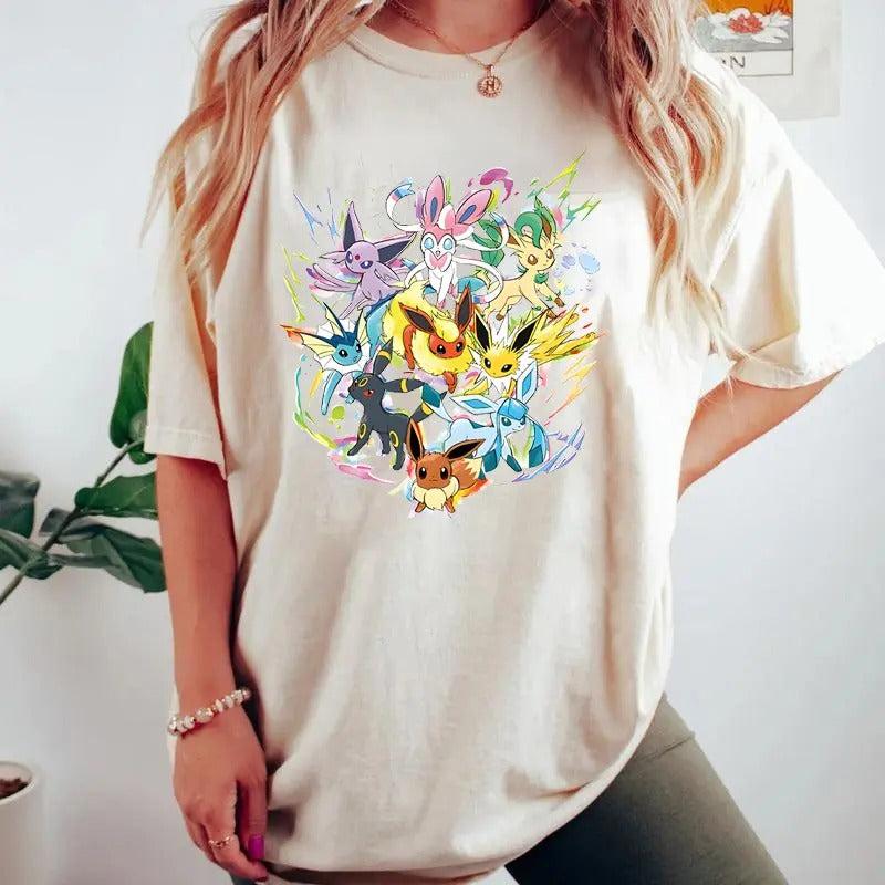 Eevee Evolutions Shirt, Eevee Eeveelution Sweatshirt, Eevee Pokemon Shirt, Slyveon, umbreon, Espeon, Flareon Anime, Anime Sweater, Pokemon Anime Cotton Fabric