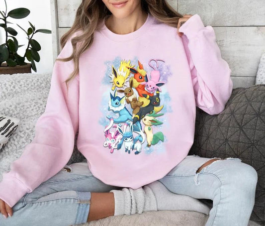 Eevee Evolutions Shirt, Eevee Eeveelution Sweatshirt, Eevee Pokemon Shirt, Slyveon, umbreon, Espeon, Flareon Anime, Anime Sweater, Pokemon Animestyle{n002}9