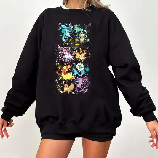 Eevee Evolutions Sweatshirt T-Shirt Hoodie, Eevee Eeveelution Sweatshirt, Eevee Pokem0n Shirt, Slyveon, umbreon, Espeon, Flareon Anime, Pokem0n Sweatshirt, Vintage Anime Sweater, Anime merch, Gift for anime fan, Kawaii, Eevee Shirt, Pokem0n Anime Shirt