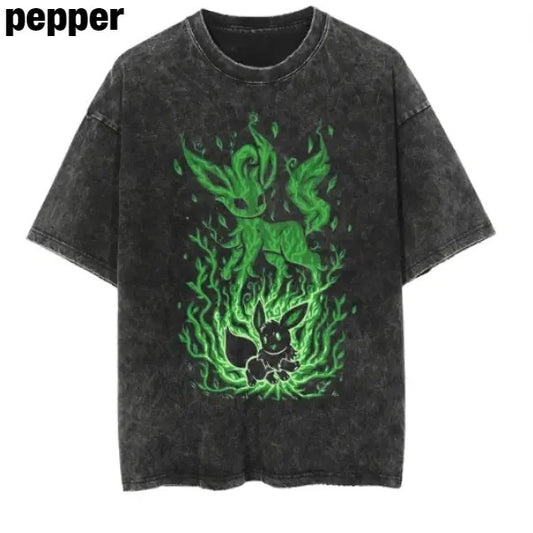 Eevee Green Vintage Tee, Eevee Shirt, Eevee Merch, Anime Pokemon Shirt, Pokemon Merch, Manga Shirt, Pokemon for fan, Gift for him, Gift for her Menswear Top Underwear Tshirt Streetwear Tropical T-Shirt Shortsleeve Crewneck Round Neck