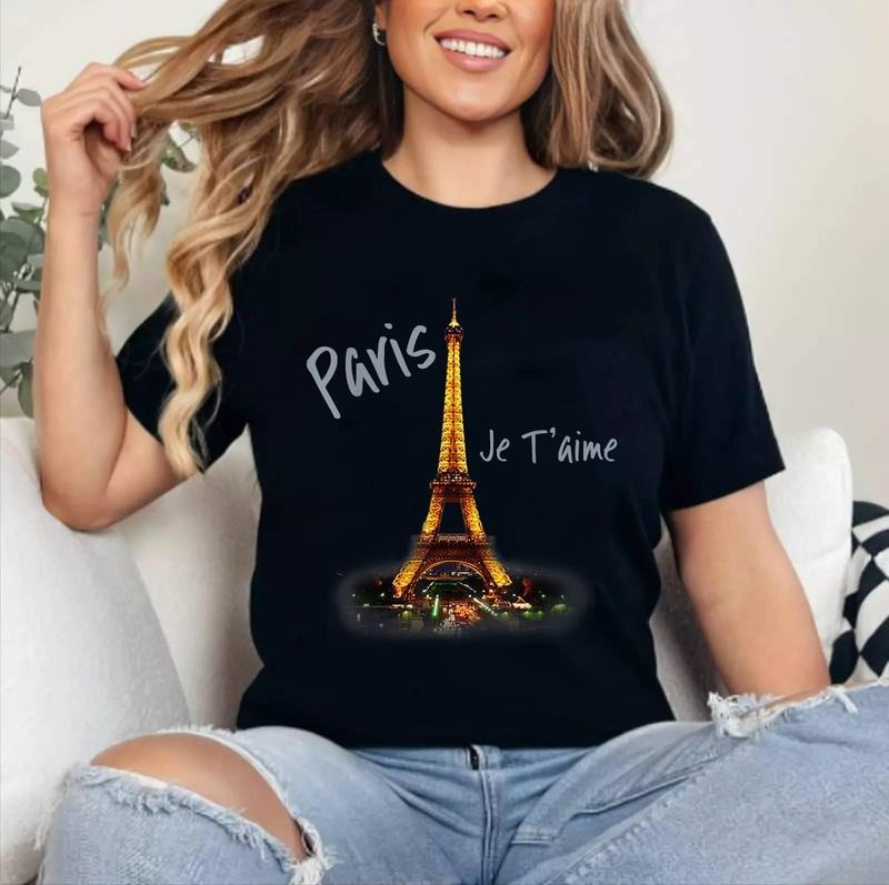 Eiffel Tower Paris Shirt Vintage I Love Paris France Shirt T-Shirt | Cotton 100%, Crewneck, Top Womenswear