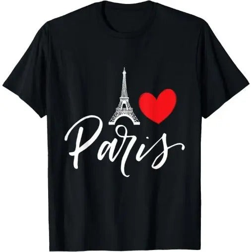 Eiffel Tower a Heart from Paris with Love to France T-Shirt Made in USA