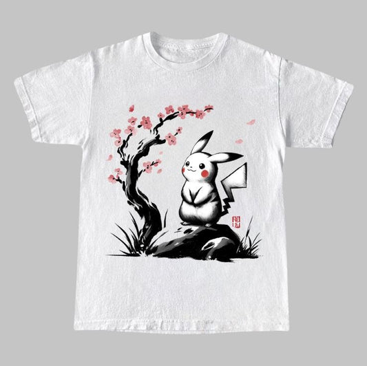 Electric-Type Sumi-E Vintage Tee, Cute Pikachu T-Shirt, Pokemon Shirts, Vintage Graphic Tees, Unisex Anime Manga Shirt Top Menswear Womenswear