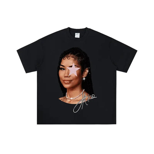 Elevate Your Fashion with Jhene Pink Star Big Face Graphic Tee